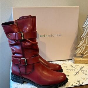 Eric Michael Noelle Red Leather Buckle Boots